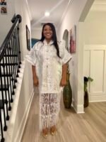 White Brocade African Maxi Dress: Modern Bubu Boubou Gown