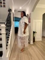 White Brocade African Maxi Dress: Modern Bubu Boubou Gown - Image 2