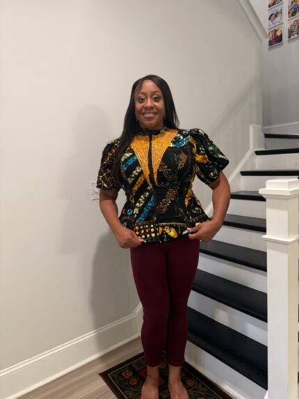 Uniquely Designed African Prints Ankara Stonned with Trimmings Afro Lesedi Fitted Tops/Blouse