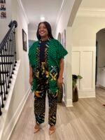 Modern African Ankara print Afro  Calantha Tie side kimono 2p Pant Set