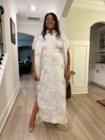 White Brocade African Maxi Dress: Modern Bubu Boubou Gown - Image 5