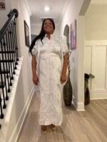 White Brocade African Maxi Dress: Modern Bubu Boubou Gown - Image 8