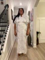 White Brocade African Maxi Dress: Modern Bubu Boubou Gown - Image 10