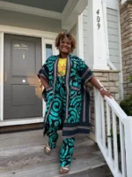 Modern Style African  Ankara Wax Print and Aso-Oke/Kente Kimono Women 2p Pant Set - Image 3