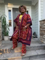 Modern Style African  Ankara Wax Print and Aso-Oke/Kente Kimono Women 2p Pant Set - Image 4