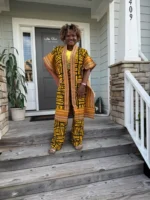Modern Style African  Ankara Wax Print and Aso-Oke/Kente Kimono Women 2p Pant Set - Image 7