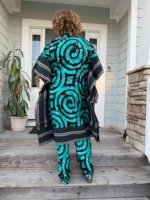 Modern Style African  Ankara Wax Print and Aso-Oke/Kente Kimono Women 2p Pant Set - Image 9