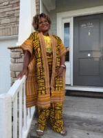 Modern Style African  Ankara Wax Print and Aso-Oke/Kente Kimono Women 2p Pant Set - Image 11
