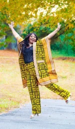 Modern Style African  Ankara Wax Print and Aso-Oke/Kente Kimono Women 2p Pant Set - Image 12